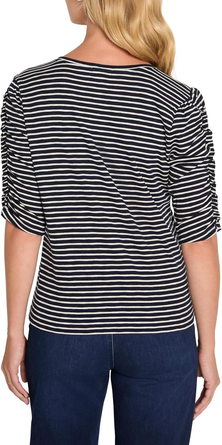 image:imageNICZOE Striped Ruched Elbow Sleeve TeeIndigo Multi