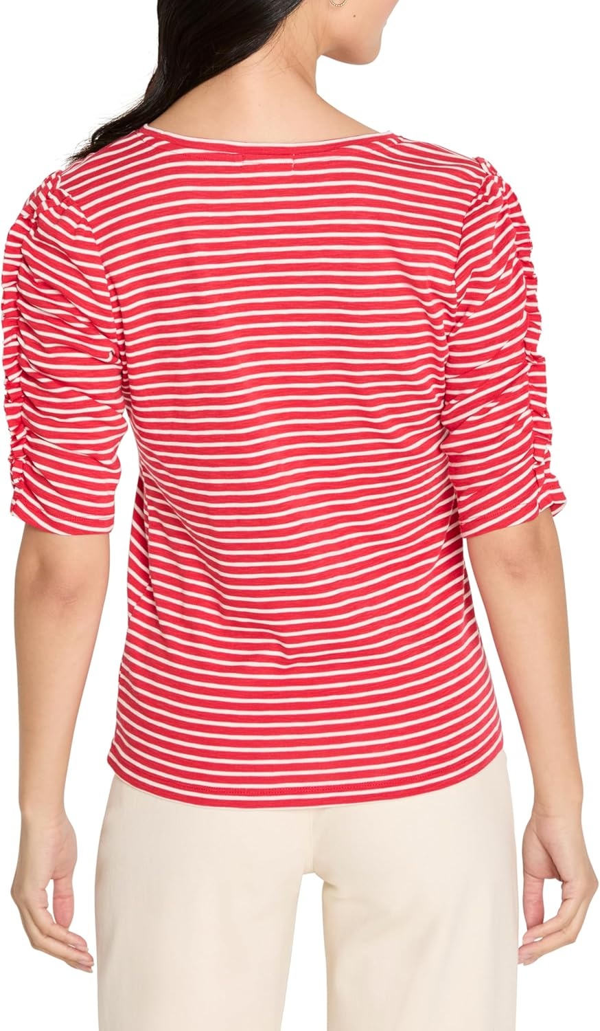 image:imageNICZOE Striped Ruched Elbow Sleeve TeeRed Multi