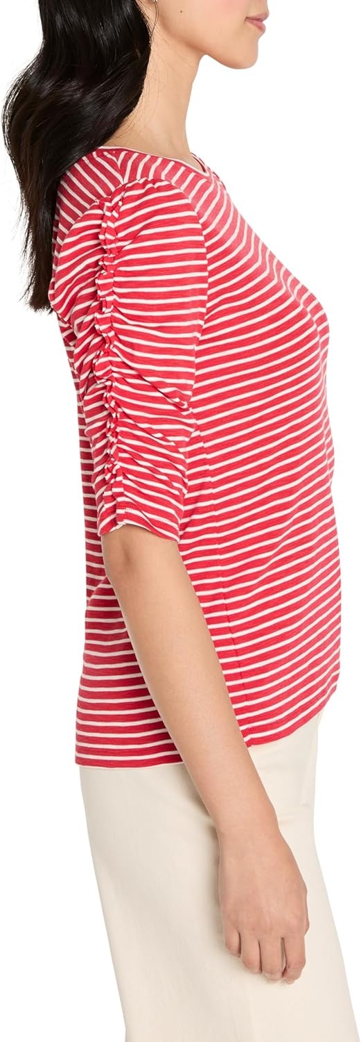 image:imageNICZOE Striped Ruched Elbow Sleeve TeeRed Multi