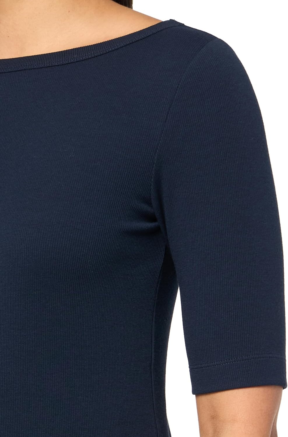 image:imageNICZoe Womens Perfect Knit Rib Elbow Sleeve Boatneck TeeDark Indigo