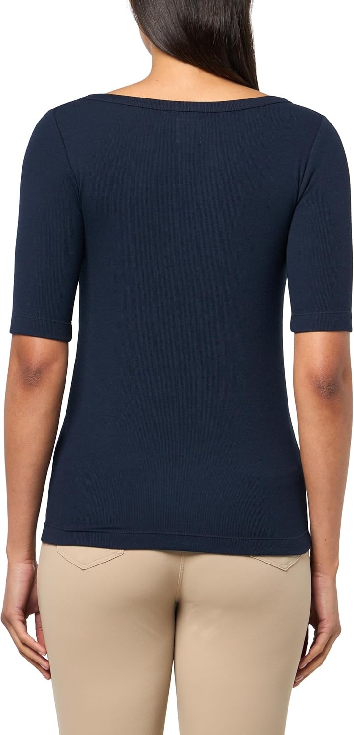 image:imageNICZoe Womens Perfect Knit Rib Elbow Sleeve Boatneck TeeDark Indigo