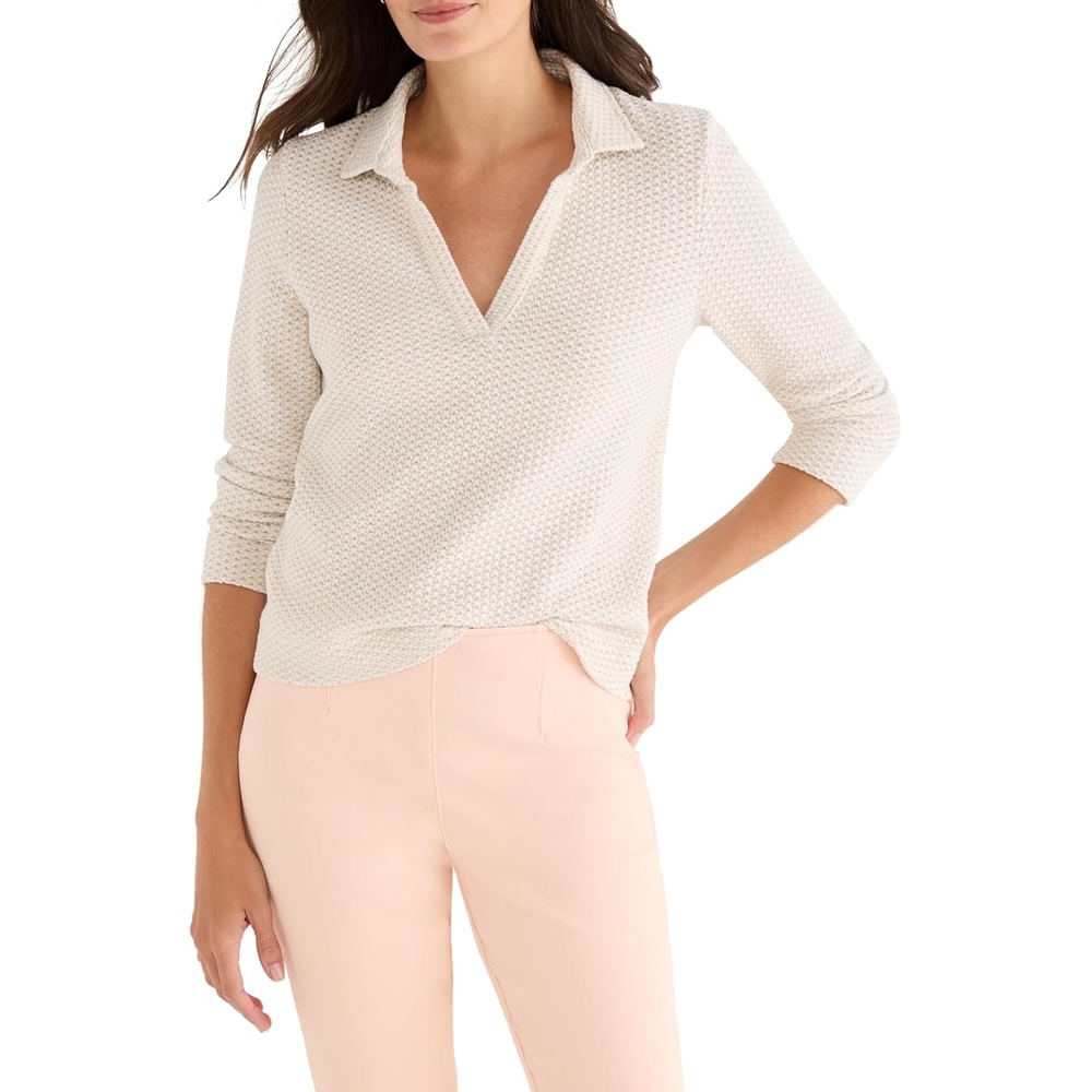 image:imageNICZOE Textured Tuck Stitch Knit PoloNeutral Multi