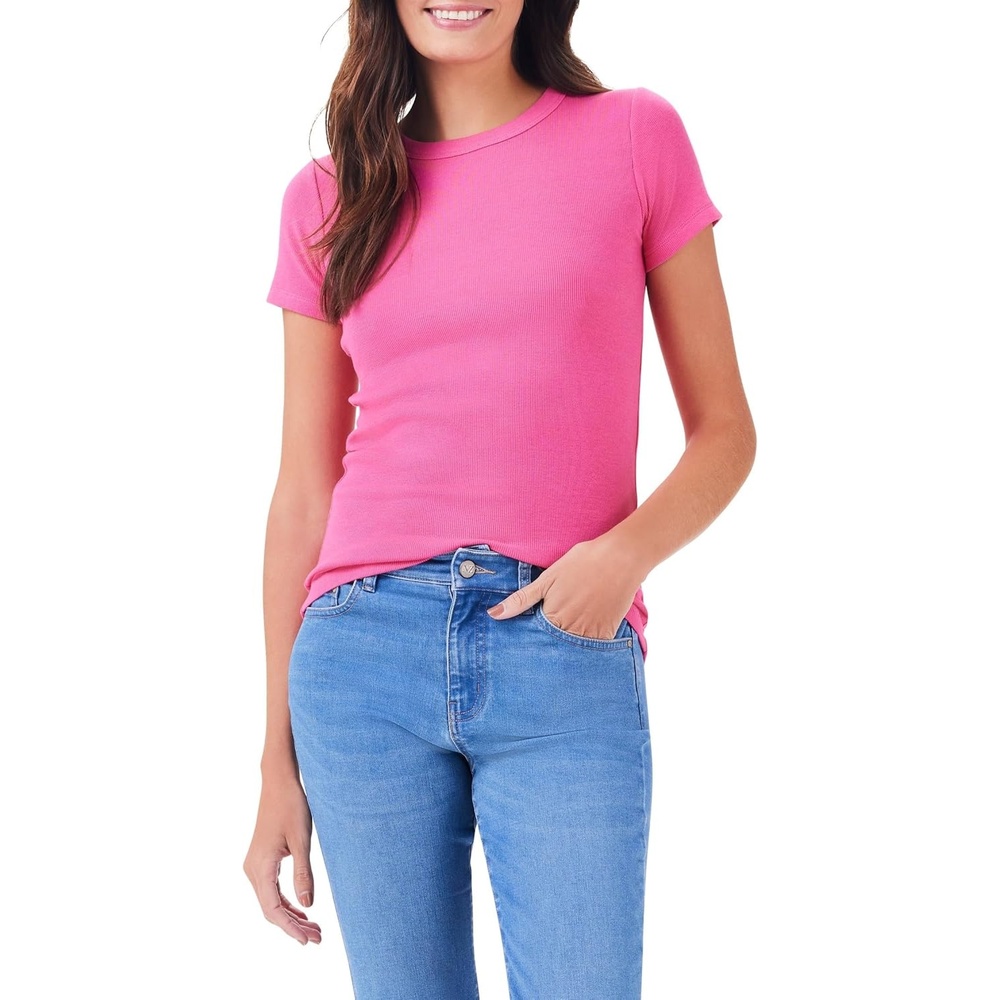 image:imageNICZOE Womens Perfect Knit Rib Short Sleeve Crew TeeWild Pink