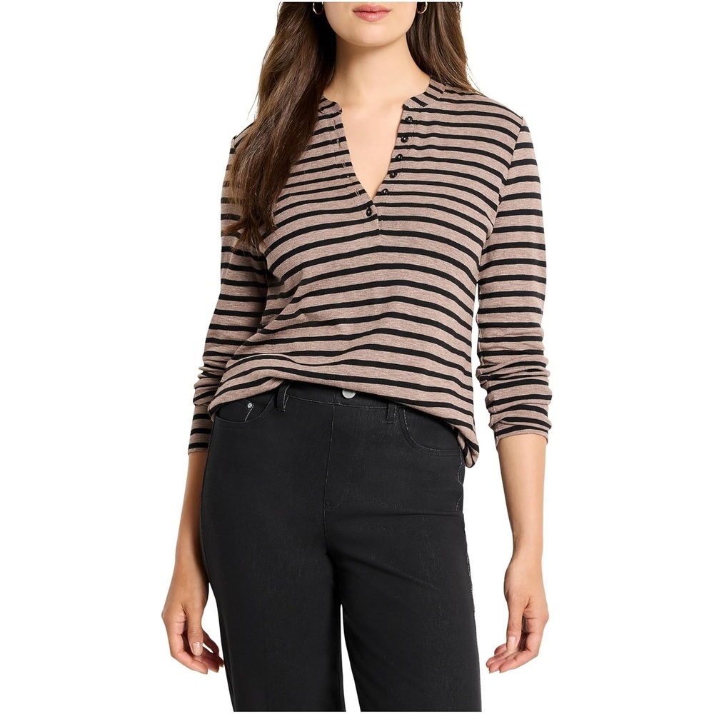 image:imageNICZOE Womens Striped Long Sleeve Henley TeeBrown Multi