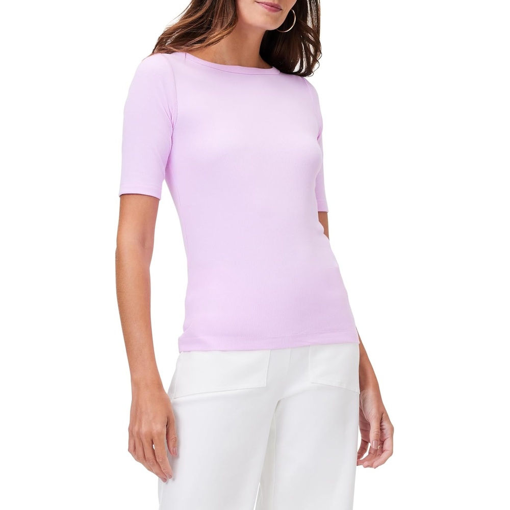 image:imageNICZoe Womens Perfect Knit Rib Elbow Sleeve Boatneck TeeTulip