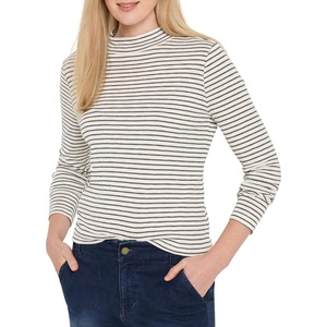 NIC+ZOE Striped Long Sleeve Mock Neck Tee(Cream Multi)