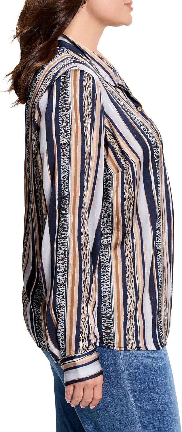 image:imageNICZOE Womens Plus Size Animal Stripe Shirt Neutral Multi