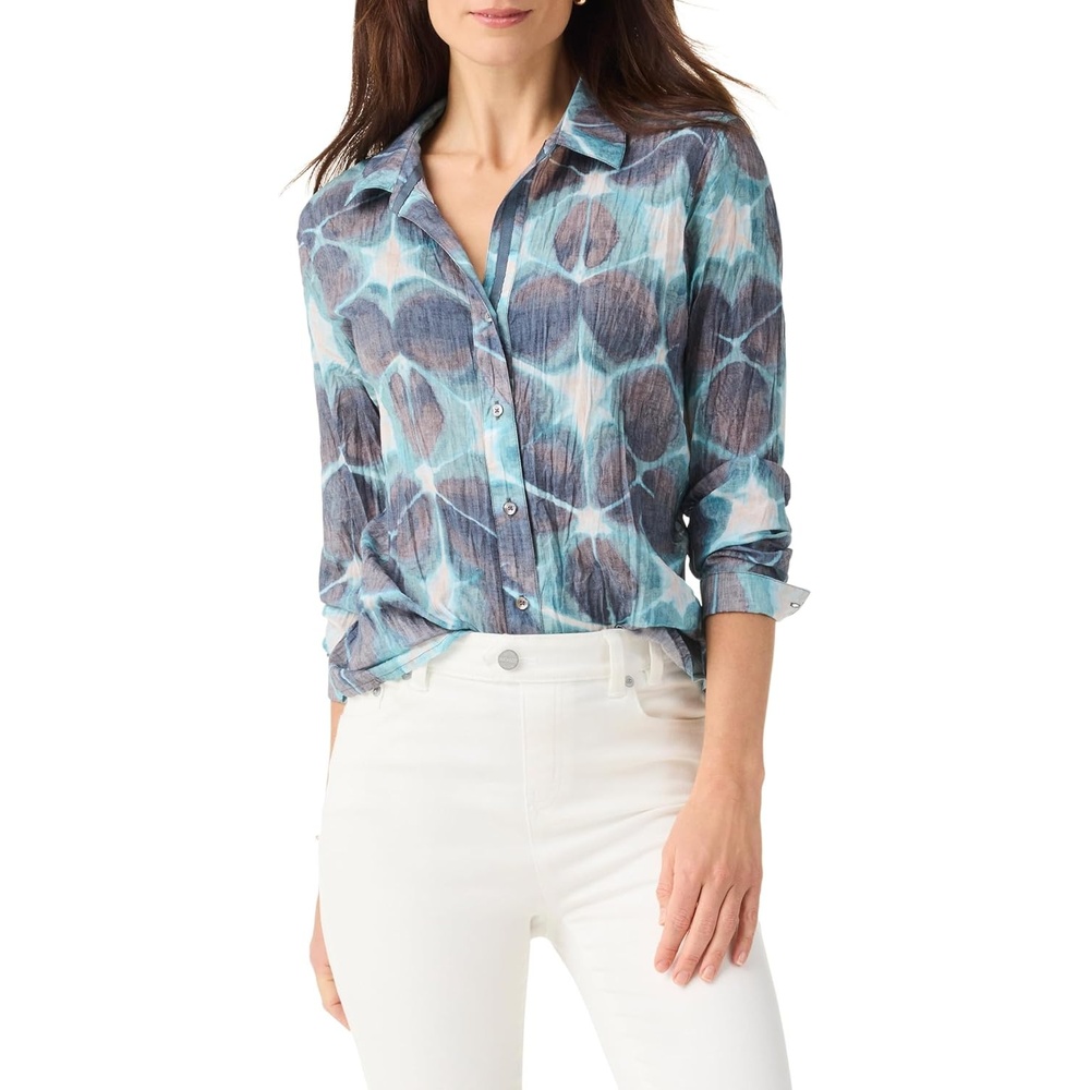 image:imageNICZOE Womens Ethereal Seas Crinkle ShirtAqua Multi 1