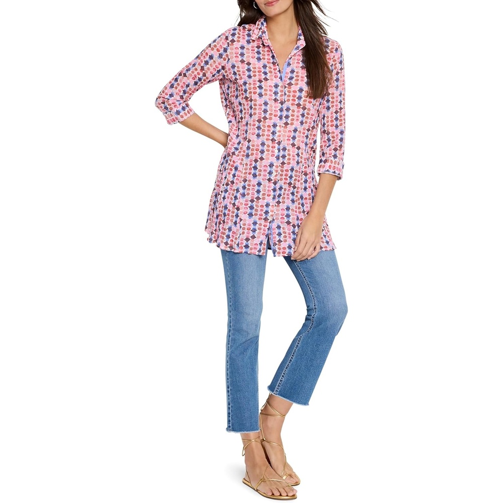 image:imageNICZOE Womens Geo Dot Long Crinkle ShirtPink Multi