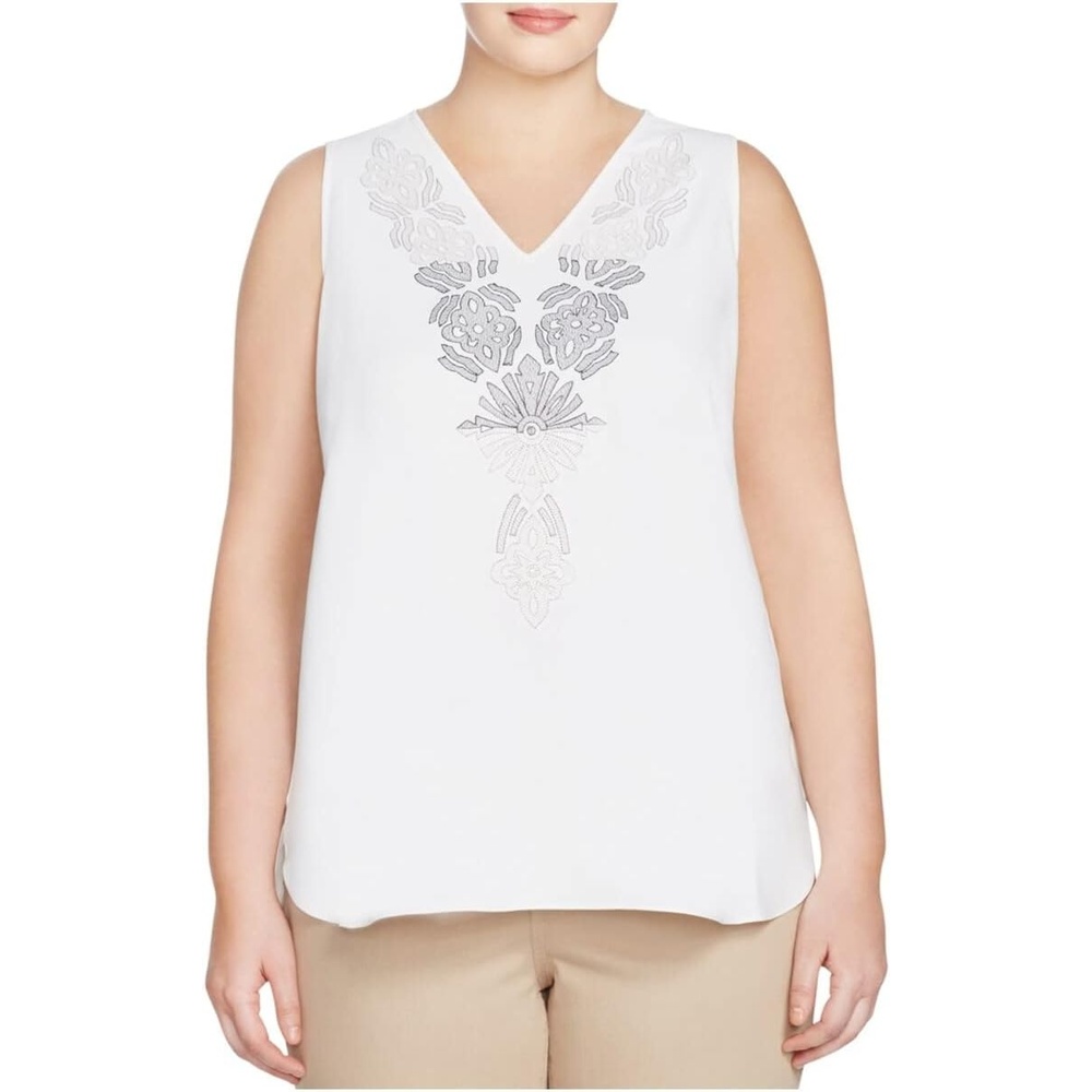 image:imageNICZOE Womens Plus Embroidered Sleeveless Casual Top White 3X