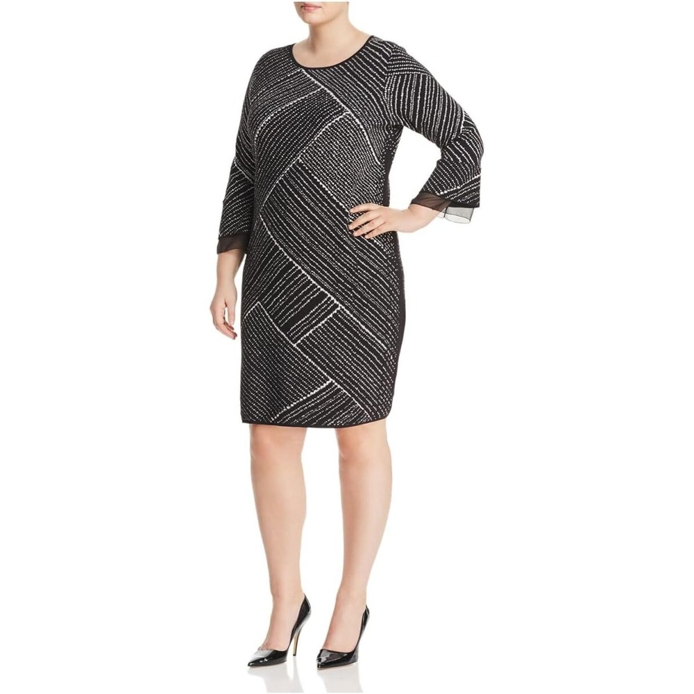 image:imageNICZOE Womens Plus Finale Printed Office Wear Sweaterdress BW 3X