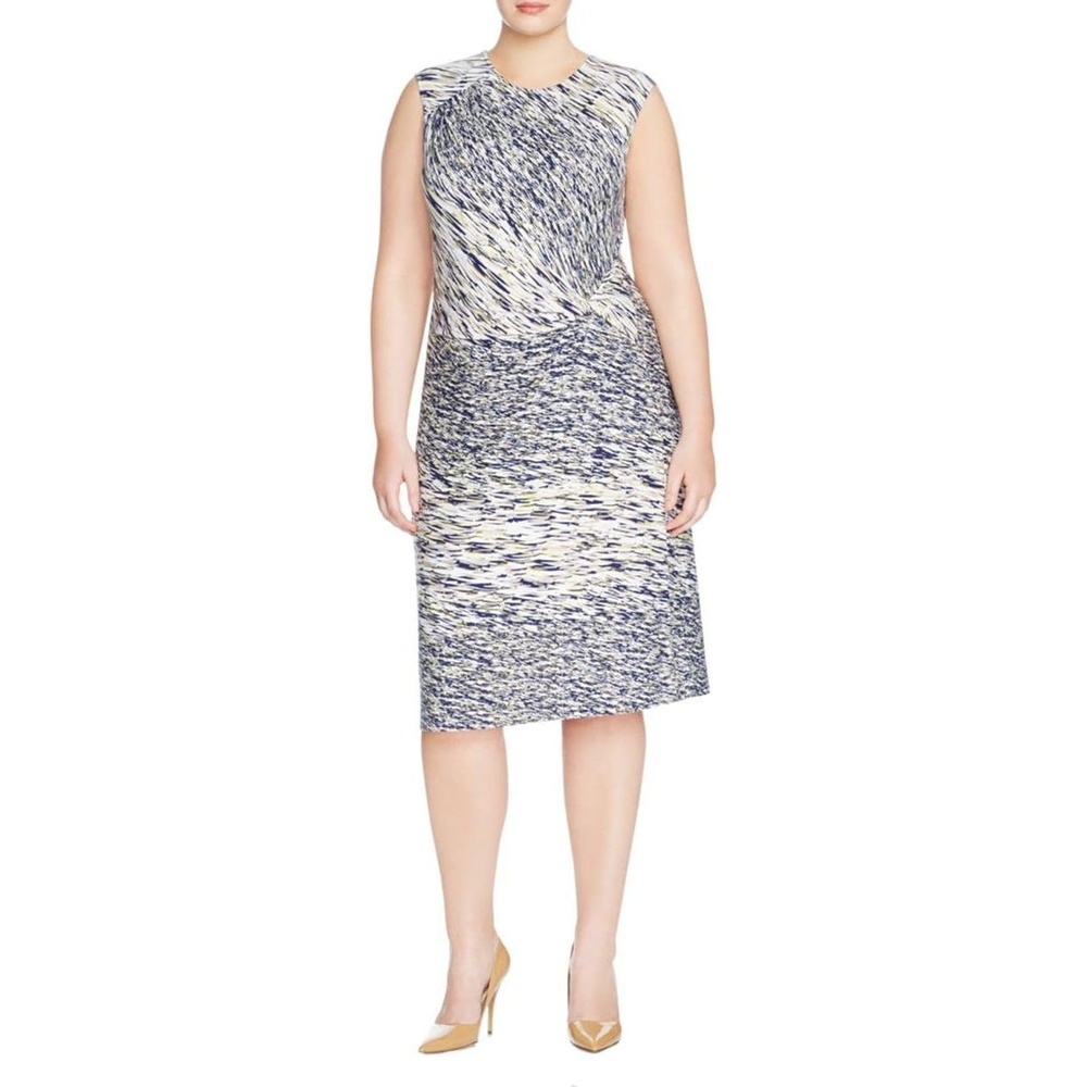 image:imageNICZOE Womens Plus Printed Twist Front Wear to Work Dress Navy 3X