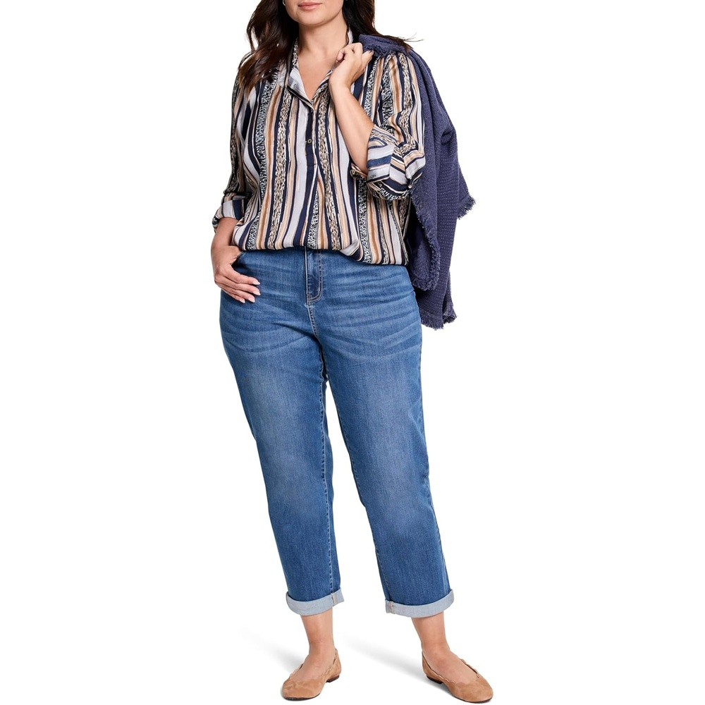 image:imageNICZOE Womens Plus Size Animal Stripe Shirt Neutral Multi