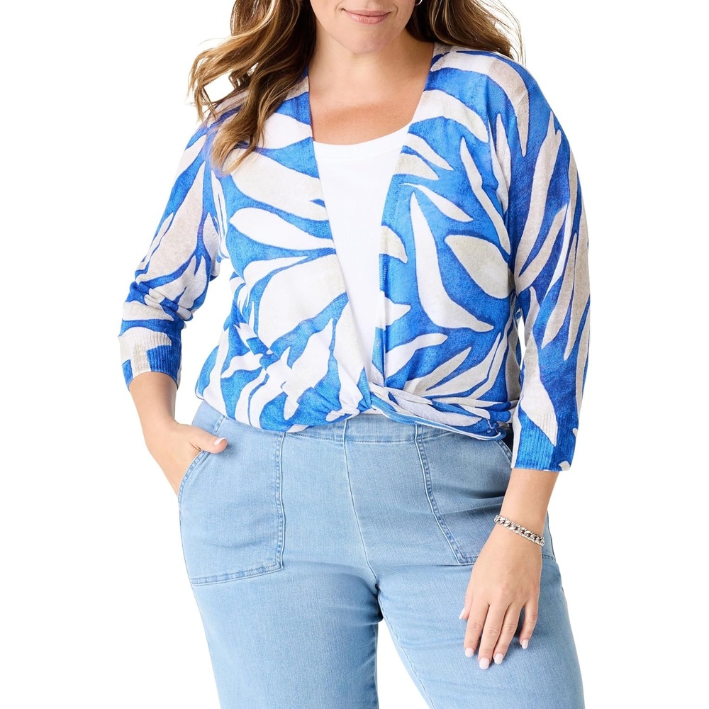 image:imageNICZOE Womens Plus Size Meadow Mix 4Way Cardigan Blue Multi 1X