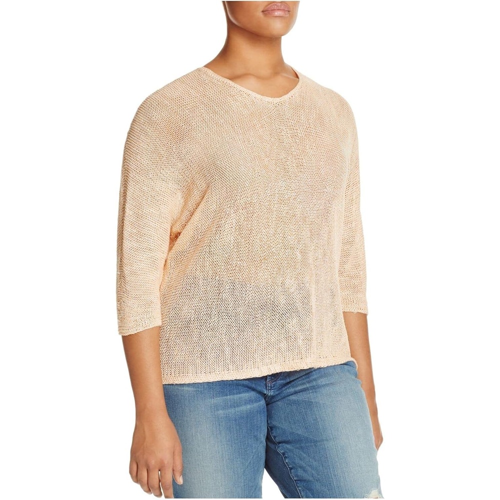 image:imageNICZOE Womens Plus Sunkissed Linen VNeck Pullover Sweater Orange 1X