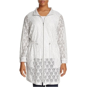 NIC+ZOE Womens Plus Lace Trench Anorak Jacket Ivory 2X