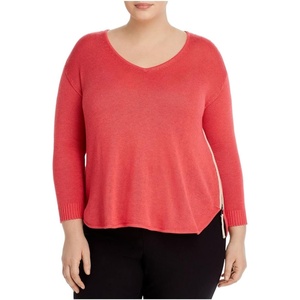 NIC+ZOE Womens Plus On The Fly V-Neck Drapey Sweater Pink 1X