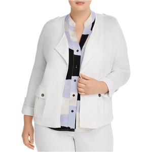 NIC+ZOE Womens Plus in Flight Linen Open Front Cardigan Top White 3X